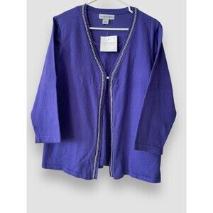 Sag Harbor Cardigan Cotton Blend 2in1 Soft Knit Comfort Pullover Purple XL NWT